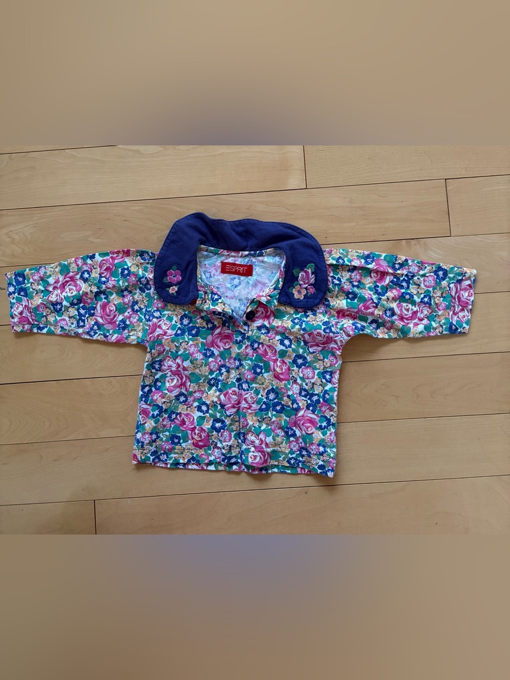 Esprit Vintage 90s Kids Floral Shirt with Embroidered Peter Pan Collar